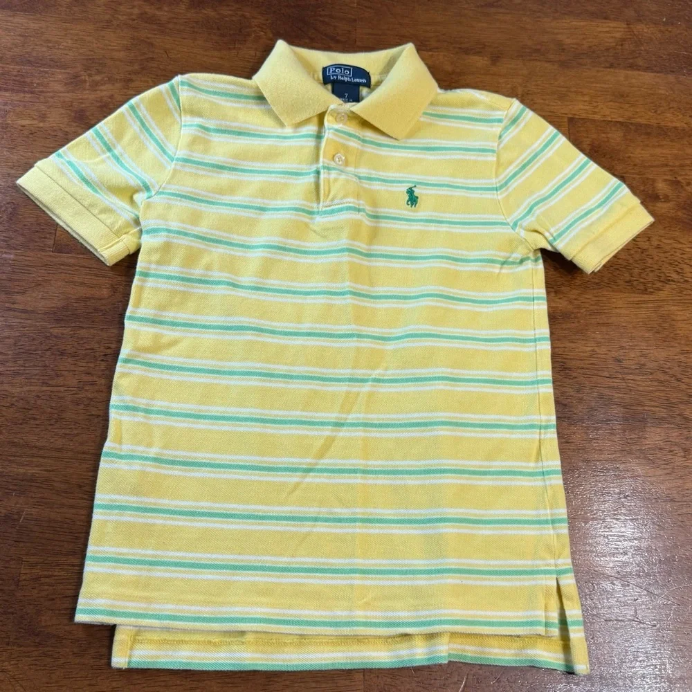 Ralph Lauren Kids Yellow Green White Striped Polo short sleeve size 7